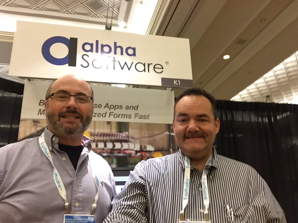 VP of Product Marketing Dave McCormick and VP of Sales Morris Porter welcome visitors to the Alpha Software booth at Gartner AADI in Las Vegas