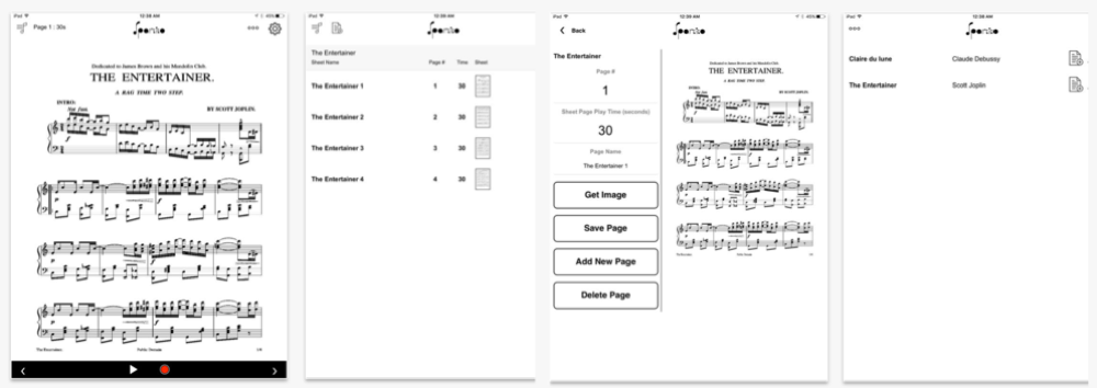 Alpha Anywhere in Practice: Spartito is an app for scrolling sheet music.