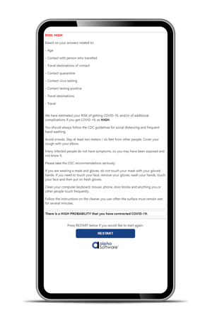 Alpha Software Built this COVID-19 Risk Assessment App with a NYC cardiologist/internist and released it widely as a public service.