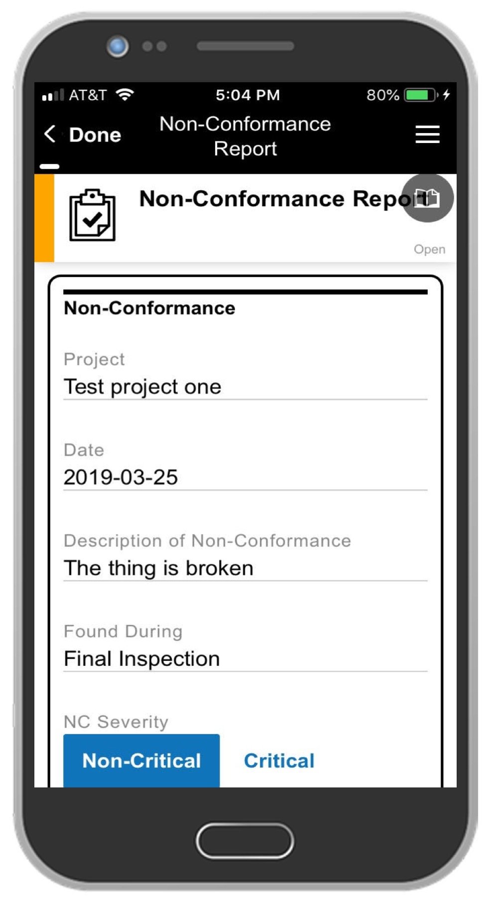 Non-conformance report NCR App QMS