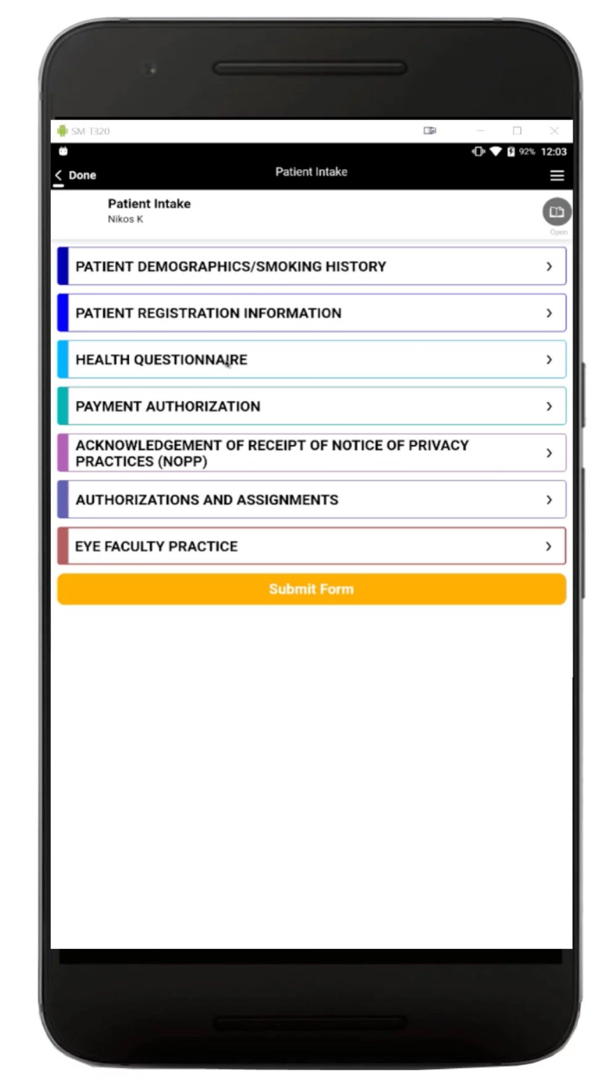 Alpha Software Patient Data Intake App