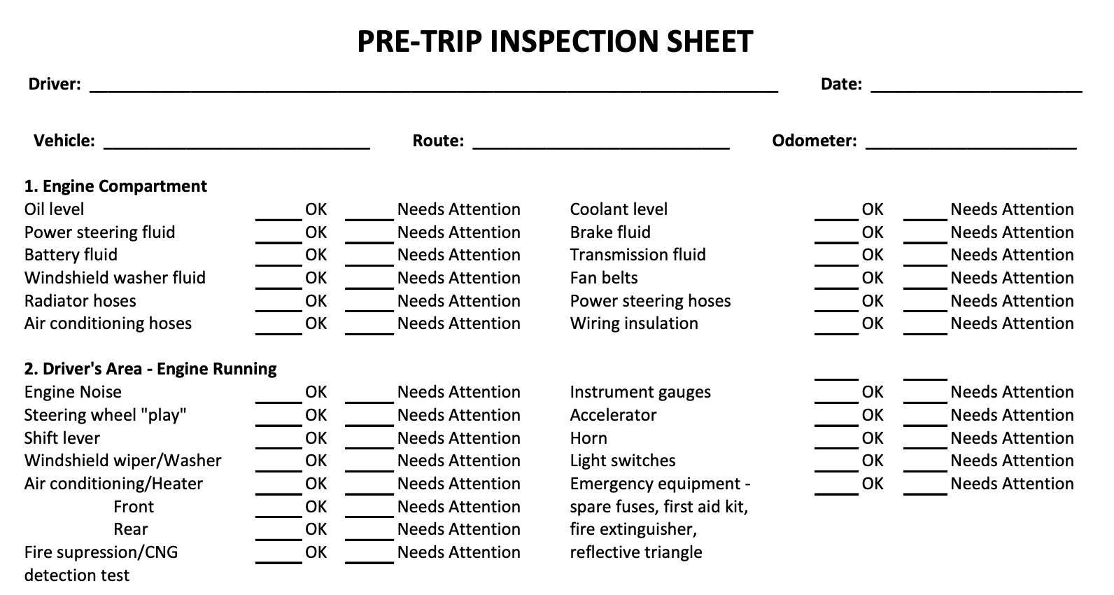 Class A Pre-Trip Inspection Checklist: Cheat Sheets, Printables ...