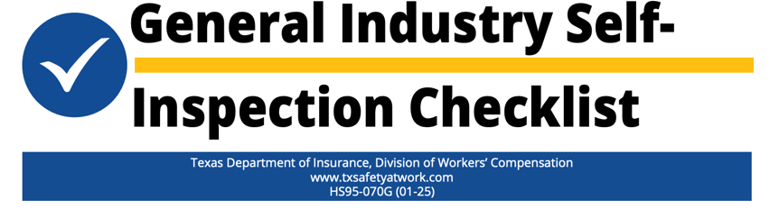 Title page of the Texas DWC General Industry Self-Inspection Checklist with a blue checkmark icon.