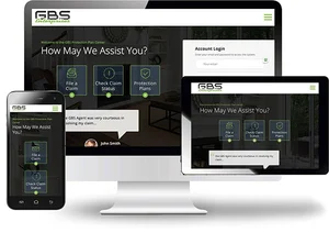 GBS Enterprises website displayed responsively on desktop monitor, tablet, and smartphone screens.
