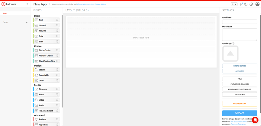 Fulcrum app builder interface.