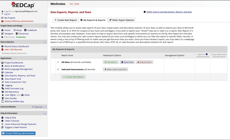 REDCap data collection interface.