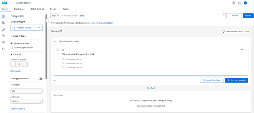 Qualtrics survey builder interface.