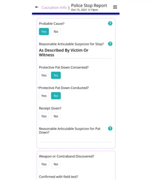 Alpha TransForm Police Report App interface