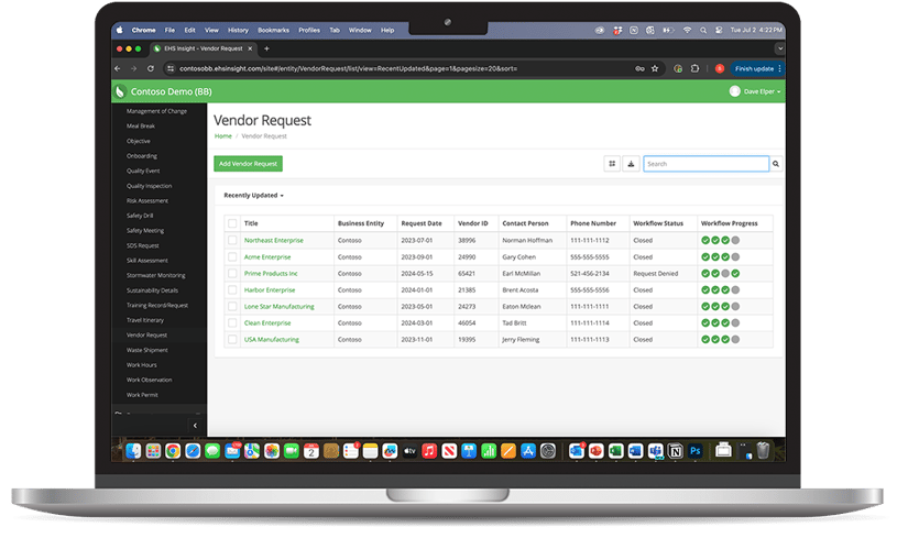 EHS Insight platform interface