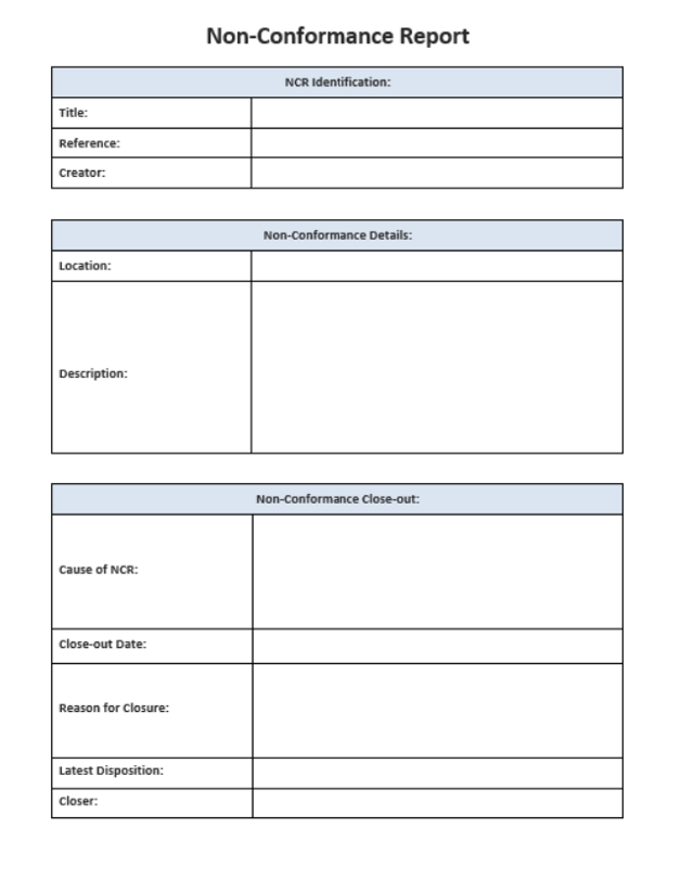 Non-conformance report sample