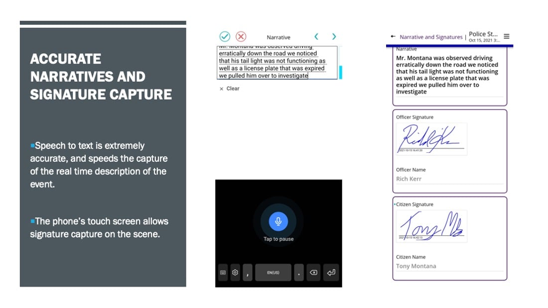 Police stop report app narrative recording