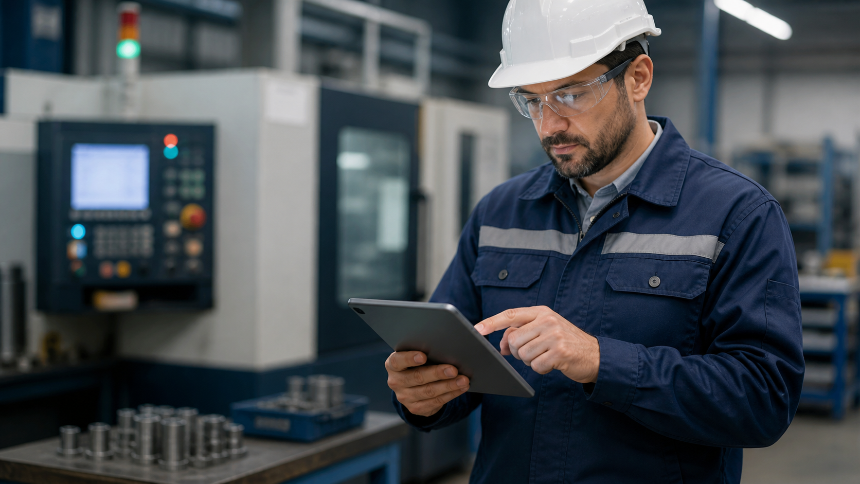 Worker collecting accurate data on a tablet