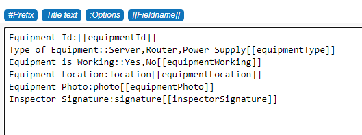Quickstart Text editor with example of new fieldname markup